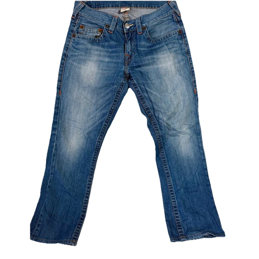 True Religion World Tour Section Straight Seat Blue Denim Jeans Sz32 RN 112790